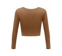 Generisch Women's Slim Long Sleeve Base Top C Short Round Sexy Blouse Leather Tops For Women, khaki, S