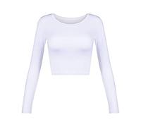 Generisch Women's Slim Long Sleeve Base Top C Short Round Sexy Blouse Leather Tops For Women, White, XL