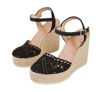 Generisch Women's Slim Sandals with Side Cut-Out and Buckle - Fashion Summer Sandals Woven Material Women's Shoes 40 Sneakers, black, 7 UK