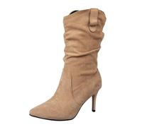 Generisch Women's Slip-On Boots with Heel, High Heels Elegant Stiletto Faux Leather Pumps Casual Comfortable Half Boots Chelsea Boots Slip-On Heel Boots Lace Women's Boots for Autumn Winter Outdoor