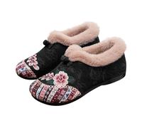 Generisch Women's Slip-On Shoes Without Laces, Winter Shoes, Embroidered Jacquard Ankle Boots, Fleece Lined Winter Boots, Flat, Non-Slip Snow Boots, Lightweight, Comfortable Slippers for Seniors, Gift