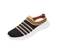 Generisch Women's slip-on trainers with lace upper material and elastic pull - lightweight mesh casual shoes without laces | breathable summer shoes for everyday use and walk, Style L01 Black, 7 UK