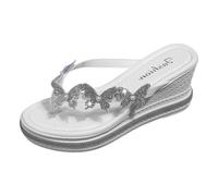 Generisch Women's Slippers for Leisure Use, Beach Holiday, Flip Flop Design, Open Toe, Comfortable Slippers with Wedge Heel for the Summer Season, White, 7 UK