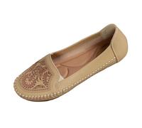 Generisch Women's Slippers Leather Summer Boat Shoes Classic Lightweight Casual Shoes Flat Ballet Flats Slip-On Shoes Casual Non-Slip Low Shoes Flexible Elegant Hiking Shoes, beige, 8.5 UK