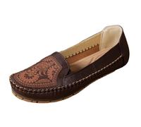 Generisch Women's Slippers Leather Summer Boat Shoes Classic Lightweight Casual Shoes Flat Ballet Flats Slip-On Shoes Casual Non-Slip Low Shoes Flexible Elegant Hiking Shoes, coffee, 10 UK