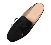 Generisch Women's Slippers Mules Elegantly Decorated with Filigree Bow - Flat Low Shoes in Suede Look | Chic Mules for Office & Everyday Use, Style D01 Black, 4 UK