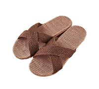Generisch Women's Slippers Shoes Summer Braided Linen Slippers Summer Flat Slides Linen Braided Summer Shoes Breathable Slippers Comfortable Slide Anti Sweat Slippers Bohemian Shoes, coffee, 12 UK
