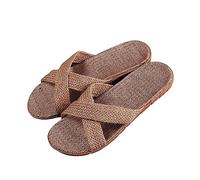 Generisch Women's Slippers Shoes Summer Braided Linen Slippers Summer Flat Slides Linen Braided Summer Shoes Breathable Slippers Comfortable Slide Anti Sweat Slippers Bohemian Shoes, khaki, 5 UK