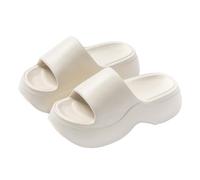 Generisch Women's Slippers Spring and Thick Lightweight Indoor Home Flip Flops, Outdoor Holiday Beach Casual Slippers Shoes, Flat Foot Plain Platform Bathing Sandals, beige, 4 UK