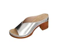 Generisch Women's Slippers Summer High Heel Non-Slip Breathable Slippers Plain Elegant Lightweight Comfortable Slip On Shoes Outdoor Beach Pool Casual Shoes 36-43, silver, 4 UK