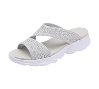 Generisch Women's Slippers, Summer Mesh Beach Slip-On Sports, Hollow Casual Open Point, Flat Soft Base, Breathable Shoes, Sandals, Slippers, gray, 7 UK