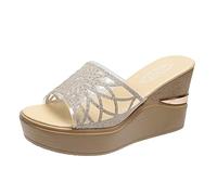 Generisch Women's Slippers Summer Slippers Open Toe Sandals Comfortable Wedges Roman Shoes for the Beach, gold, 8 UK
