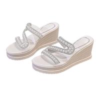 Generisch Women's Slippers Wedge Heel Fashionable Thick Sole Platform Shoes One Word Casual Slippers Women's Shoes 43, White, 2/2.5 UK