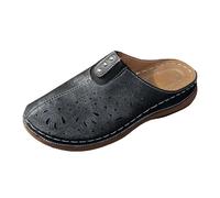 Generisch Women's Slippers with Footbed, Closed Wedge Heel Slippers, Summer Elegant, Thick Sole Buckle Comfort Shoes, Leather Beach Slippers, Lightweight Shower Shoes, Waterproof, black, 7 UK