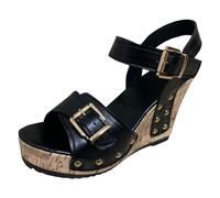 Generisch Women's Slope High Heel Sandals Fashionable Black Platform Straps Summer Shoes with Non-Slip Sole for Elegant Evening Wear