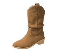 Generisch Women's Snip Toe Cowboy Boots, Western Boots, Calf High, Classic Boots with Chunky Heel, Transition Boots, Ankle Boots, Mid-Height Western Boots, coffee, 7 UK