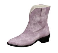 Generisch Women's Snip Toe Cowboy Western Boots Ankle Boots for Women Boots Western Boots Calf High Classic Boots with Chunky Heel Transition Boots Ankle Boots, Purple, 4 UK