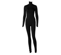 Generisch Womens Solid Color Long Sleeve Velvet Yoga Romper Bodysuit, black, XL