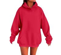 Generisch Women's Sports Jacket Hooded Jacket Plain Hoodie for Women with Overcut Shoulder Pockets Comfortable Stylish Sweatshirt Top Drawstring Hoodie, Rd3, XL