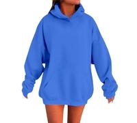Generisch Women's Sports Jacket Hooded Jacket Plain Hoodie for Women with Overcut Shoulder Pockets Comfortable Stylish Sweatshirt Top Drawstring Hoodie, Bu2, 4XL