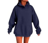Generisch Women's Sports Jacket Hooded Jacket Plain Hoodie for Women with Overcut Shoulder Pockets Comfortable Stylish Sweatshirt Top Drawstring Hoodie, navy, XL