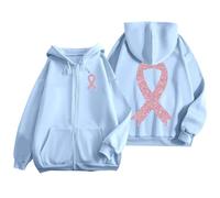 Generisch Women's Sports Jacket Men's Hoodie with Zip, Pocket and Drawstring for Everyday Use and Breast Cancer Awareness Print, Basic Pullover Brown, sky blue, XL