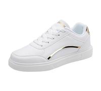 Generisch Women's Sports Shoes with Fashionable Pattern, Plain Design, Flat Sole for High Lace Closure, Versatile Casual Shoes for All Seasons, gold, 5 UK