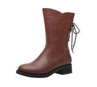 Generisch Women's Spring and Autumn Winter Plus Velvet Thickened Side Zipper Back Tie All Mid Heel Korean Soft Sole Plus Velvet Cotton Boots Mid Calf Boots Girls 35 Blue, brown, 8 UK