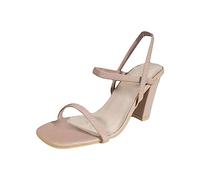 Generisch Women's Square Shoe Block Heel Sandals, Comfortable Strappy Sandals, Elegant High Heels, Stylish Summer Shoes, Comfortable Pumps with Ankle Strap Fashionable Sandals, beige, 8.5 UK
