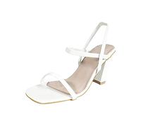 Generisch Women's Square Shoe Block Heel Sandals, Comfortable Strappy Sandals, Elegant High Heels, Stylish Summer Shoes, Comfortable Pumps with Ankle Strap Fashionable Sandals, White, 2/2.5 UK