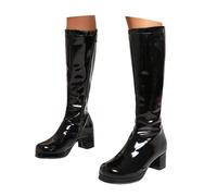Generisch Women's Square Toe Side Zip Block Heel Knee High Shaft Winter Boots - Elegant Mid-Calf Boots in Simple Design for Casual, black, 13 UK