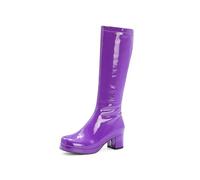 Generisch Women's Square Toe Side Zip Block Heel Knee High Shaft Winter Boots - Elegant Mid-Calf Boots in Simple Design for Casual, purple, 13 UK