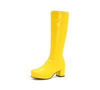 Generisch Women's Square Toe Side Zip Block Heel Knee High Shaft Winter Boots - Elegant Mid-Calf Boots in Simple Design for Casual, yellow, 12 UK