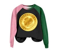 Generisch Women's St Patricks Day Shirt, Casual Long Sleeve Sweatshirt, Graphic, Funny Letter Print Top, Skater Clothes, black, XXL