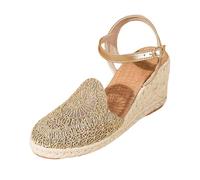 Generisch Women's Strappy Sandals with Pearl Ankle Band and Colourful Gemstones - Flat Beach Sandals with Decorative Anklet Effect Boho Sandals for Holiday and Summer, Style T02 Gold, 8.5 UK