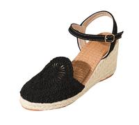 Generisch Women's Strappy Sandals with Pearl Ankle Band and Colourful Gemstones - Flat Beach Sandals with Decorative Anklet Effect Boho Sandals for Holiday and Summer, Style T01 Black, 5.5 UK