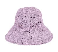 Generisch Women's Straw Sun Hat Floral Woven Crochet Bucket Hat Aesthetic Accessories Beach Hat Hand Woven Boho Foldable Hat, purple, M