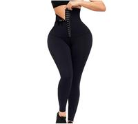Generisch Women's Strong Shaping High-Waist Leggings with Hook Closure, Tummy Control Leggings for Waist Shaping, Compression Trousers for a Smooth cut, style_y01 black, XL