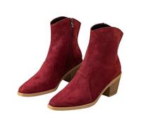 Generisch Women's Suede Ankle Boots - Mid-Height, Leather Boots, Elegant, Autumn Shoes, Block Heel, Non-Slip Sole, Riding Boots, Short Boots, Western Boots, Wine Red, 9 UK