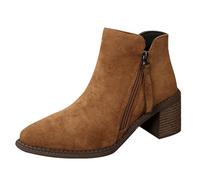 Generisch Women's Suede Ankle Boots Short Shaft Half Boots with Block Heel - Classic Elegant Ankle Shoes Short Boots Non-Slip Western Boots for Autumn Winter, khaki, 8.5 UK