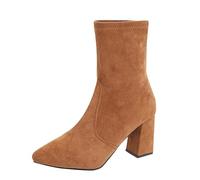 Generisch Women's Suede Boots with Heel, Half Boots, Women's Brown with Block Heel, Half Boots, Pfennigasbatz Faux Suede Boots, Slip On Lace Boots, Riding Boots, Slip-On Boots, Women's Boots, brown, 8