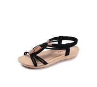 Generisch Women's Summer Bohemian Flat Fish Mouth Sandals Bead Woven Roman Sandals, black, 7 UK