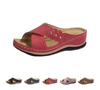 Generisch Women's Summer Boho Mules, Slippers with Wedge Heel, Wedge Sandals, Arch Support, Platform Sandals, Breathable Slides, Comfortable Slippers, Flat Beach Sandals, Footbed Sliders Shoes, red, 8