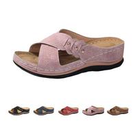 Generisch Women's Summer Boho Mules, Slippers with Wedge Heel, Wedge Sandals, Arch Support, Platform Sandals, Breathable Slides, Comfortable Slippers, Flat Beach Sandals, Footbed Sliders Shoes, pink
