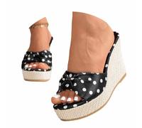 Generisch Women's Summer Dress with Polka Dot Platform Thick Heel for Relaxed Holidays, black, 9 UK
