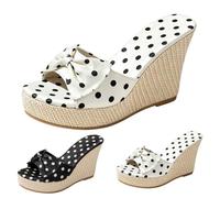 Generisch Women's Summer Dress with Polka Dot Platform Thick Heel for Relaxed Holidays, White, 7 UK