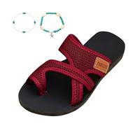 Generisch Women's Summer Fashion Fabric Flip Flops Outdoor Casual Comfortable Beach Slippers Lightweight Slippers with Non-Slip Sole for Holiday Leisure, Wine Red, 8.5 UK