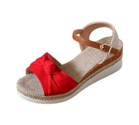 Generisch Women's Summer Fashion Roman Open Toe Bow Sandals Casual Comfortable Fish Mouth Wedge Sandals, red, 5 UK