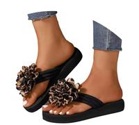 Generisch Women's Summer Flip Flops with Floral Embellishment for All Day Holiday on the Beach, brown, 5 UK