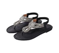 Generisch Women's Summer Glitter Sandals - Elegant Flat Rhinestone Shoes for Stylish Girls Comfortable Women's Sandals with Soft Soles and Elastic Strap Slingback - Perfect for the Beach, black, 6 UK